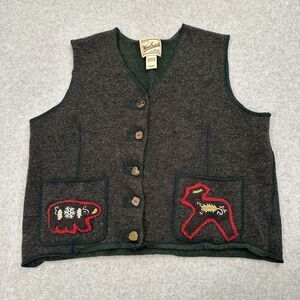 Woolrich Women's Vest Gray Green Button Front Wool Lambswool Size M 9590RS